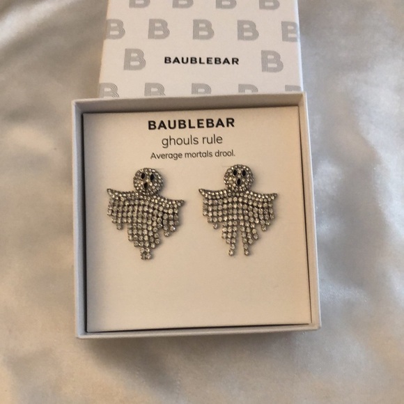 Baublebar Silver Tone Ghouls Rule Ghost Drop Earrings Crystal Fringe NIB - Picture 8 of 12